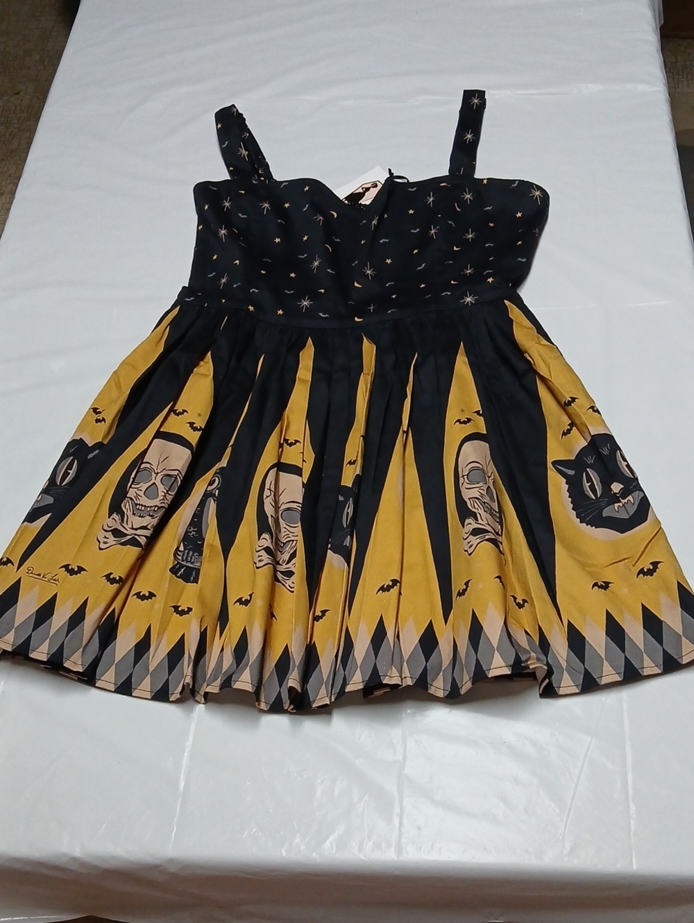 Oblong Box Shop Prudence Halloween Treat Mini Dress w/ Pockets Size M Pinup Goth